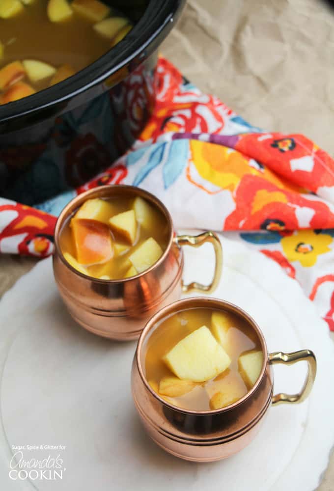 Crockpot Caramel Apple Cider in mugs