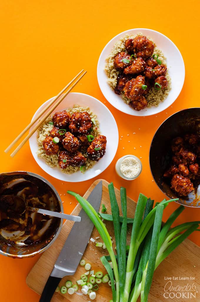 General Tso’s Cauliflower on a bed of rice