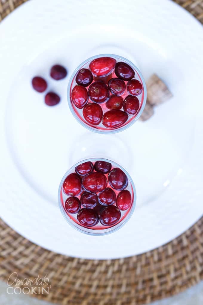 overhead shot of cranberry prosecco punch