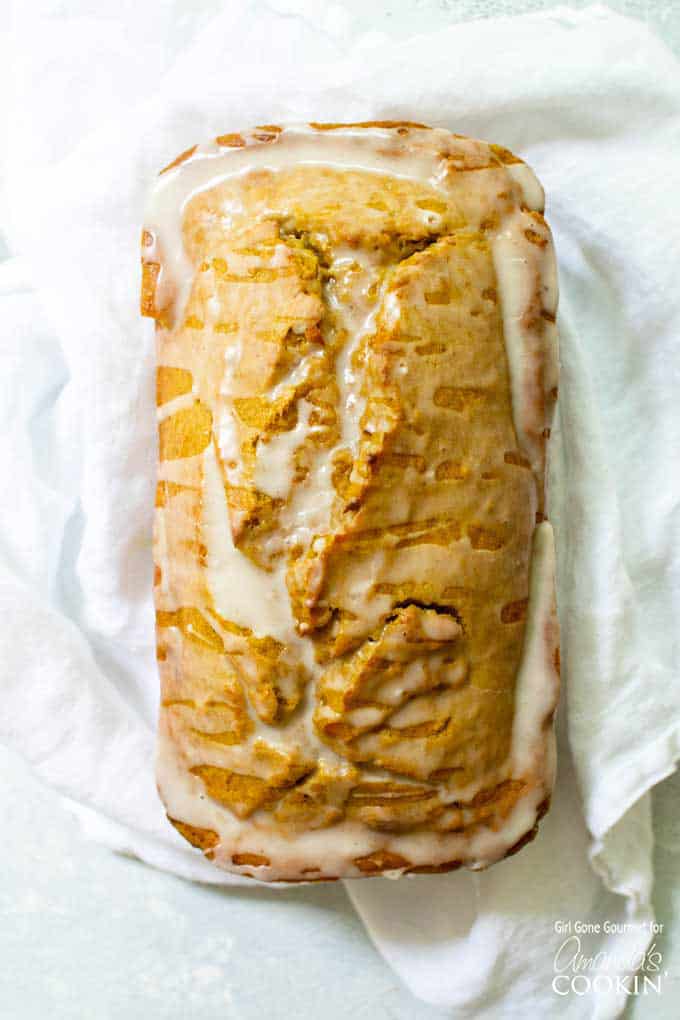 Pumpkin bread loaf with maple glaze