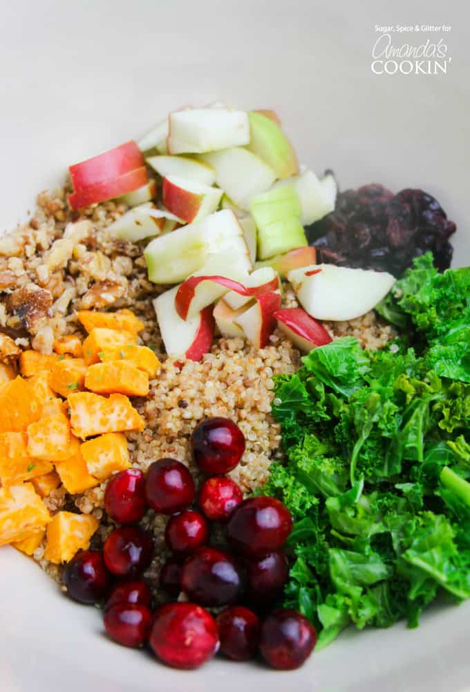 Fall quinoa salad ingredients in a bowl