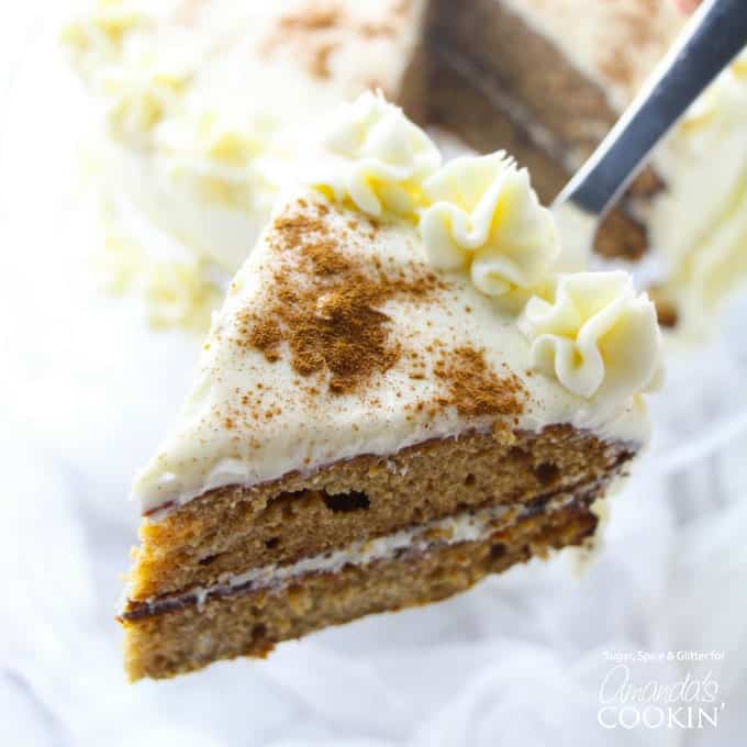 slice of spice cake on spatula