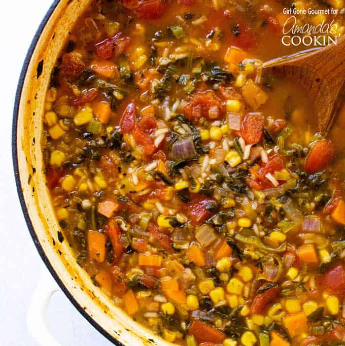 vegetable rice soup in a pot