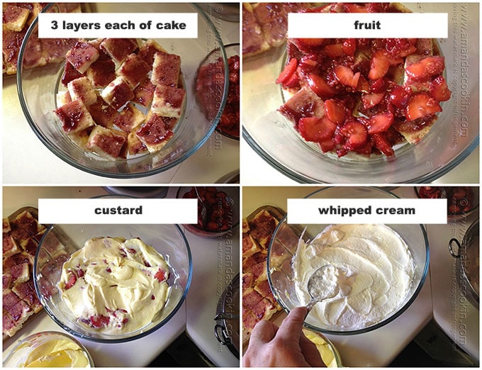 photo illustrations of layering an English trifle