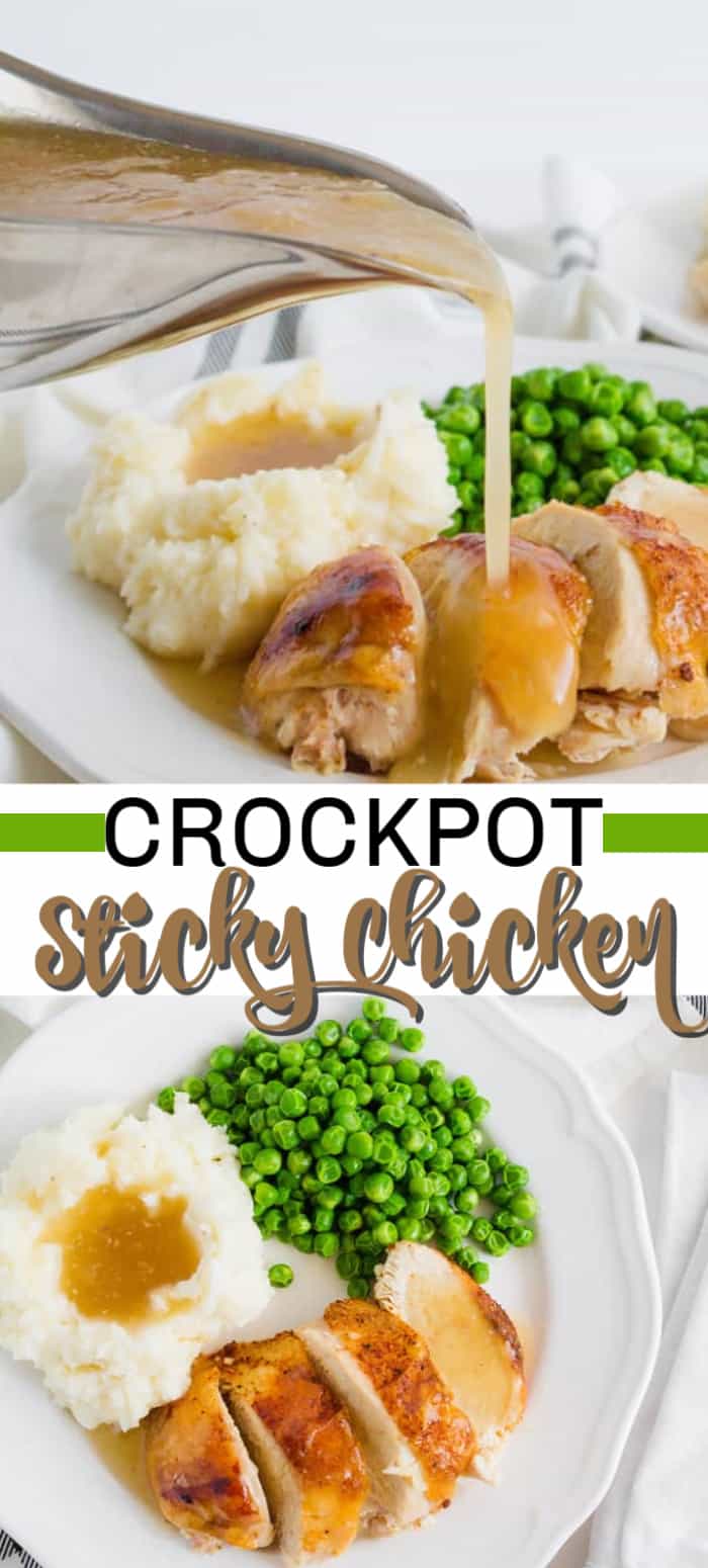 Crockpot Chicken slow cooker sticky chicken, our favorite!