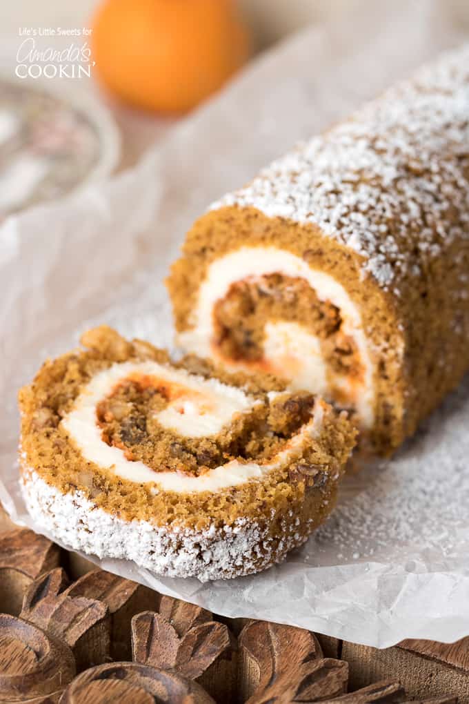 sliced pumpkin roll cake