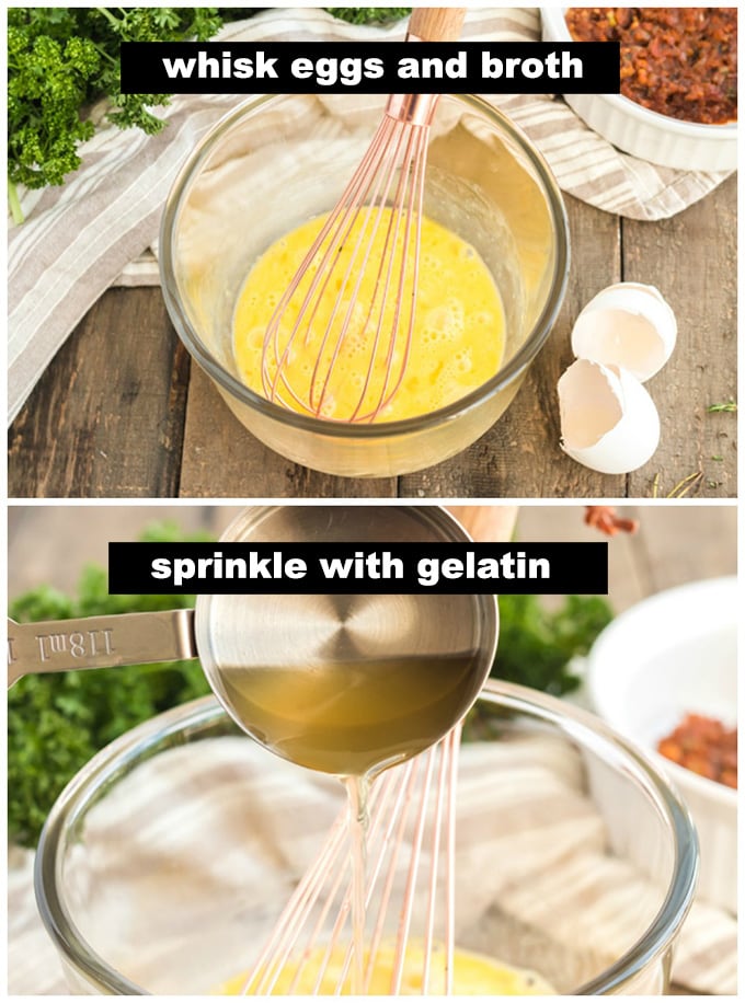 whisking eggs with broth