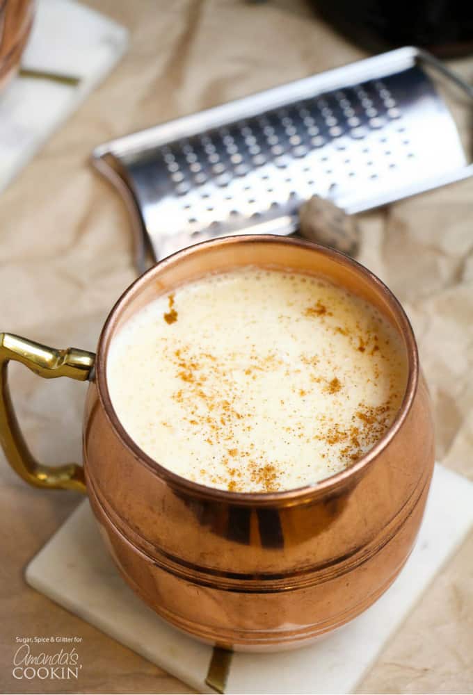 copper mug of eggnog cocktail