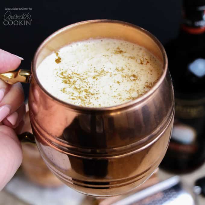 eggnog cocktail in a copper mug