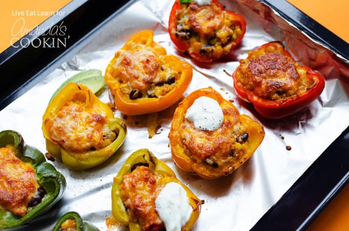 Enchilada stuffed peppers on baking sheet