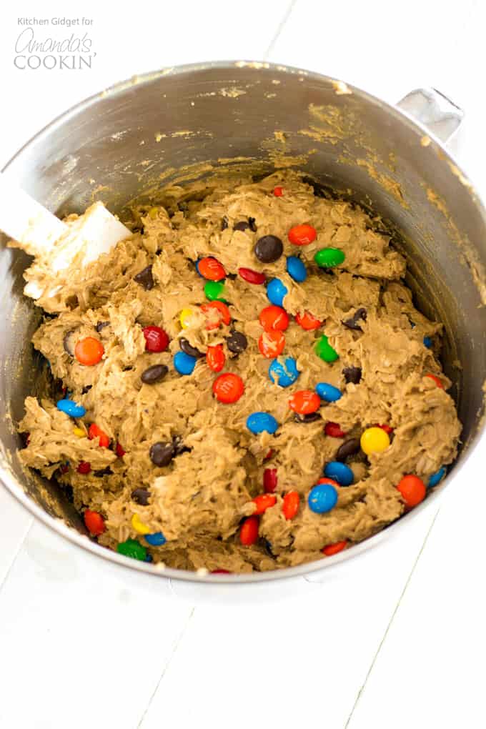 How to make Monster Cookies- ingredients in mixing bowl