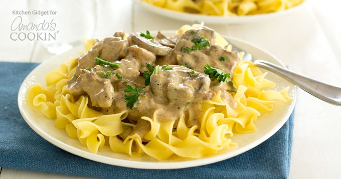 Beef Stroganoff: a hearty, comforting dish of beef and mushrooms in gravy