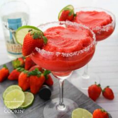 two glasses of frozen strawberry margarita