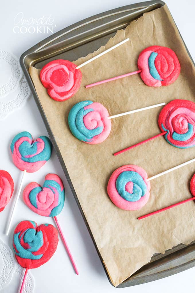 cookie pops on a baking pan
