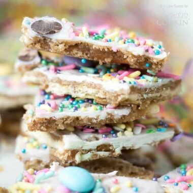 stack of easter themed cracker toffee