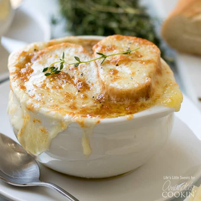 french onion soup with spoon