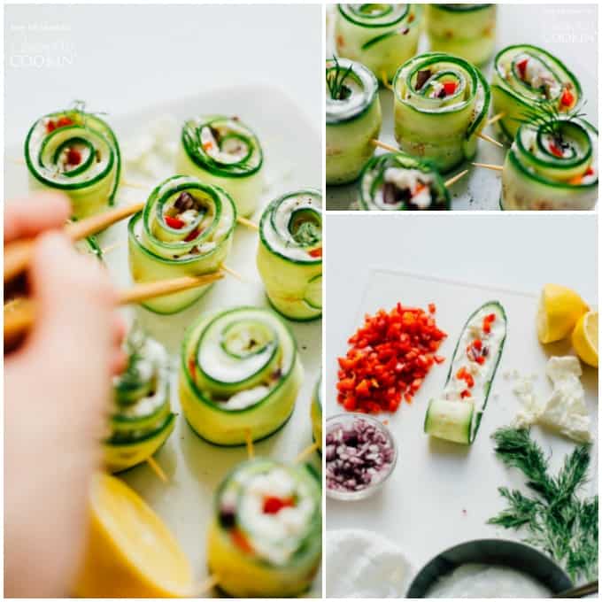 collage of 3 photos of cucumber sushi