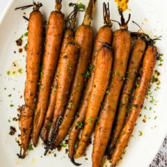 Slow Cooker Carrots on a white platter