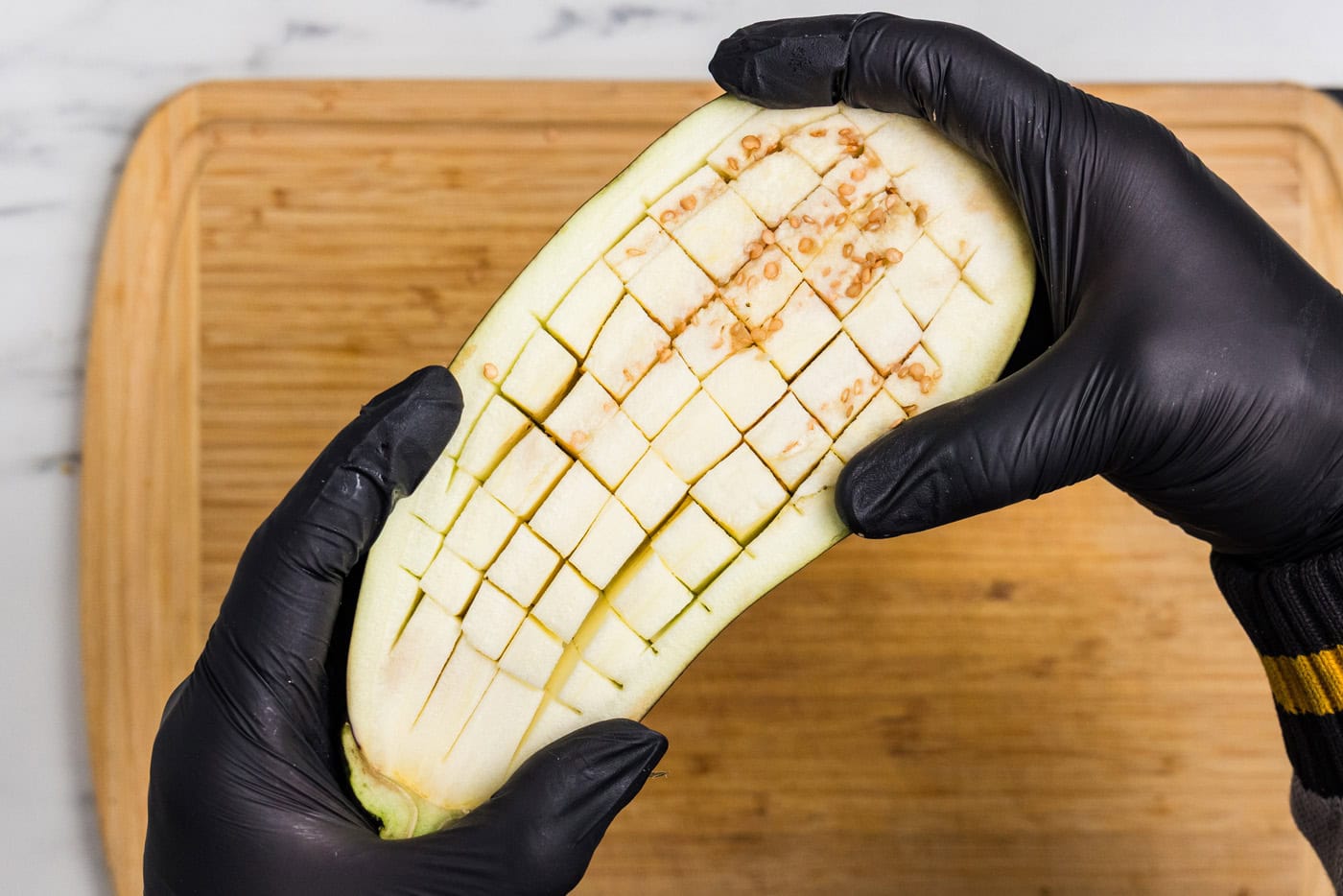 scored eggplant