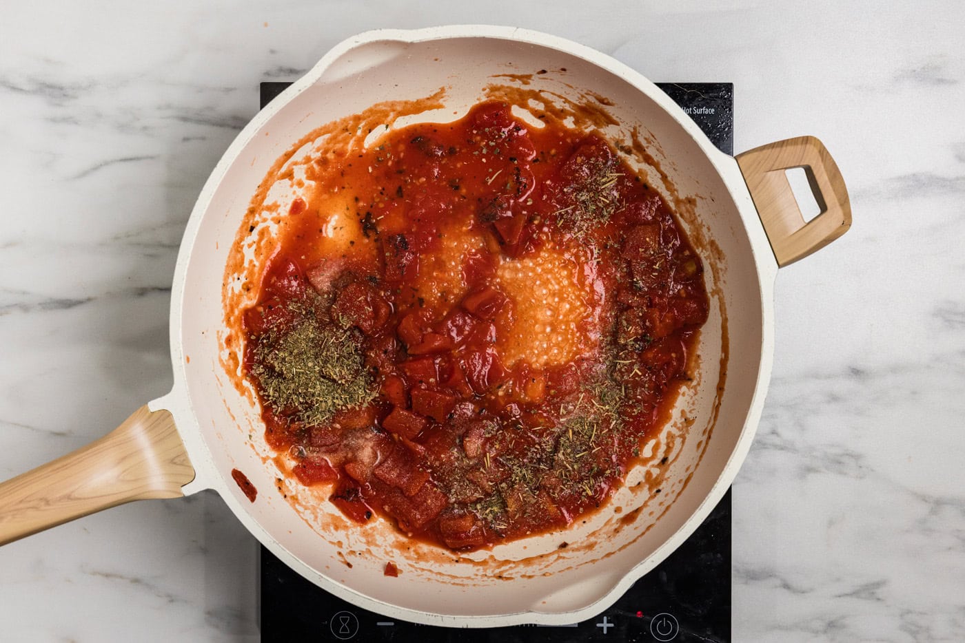 sauce on skillet
