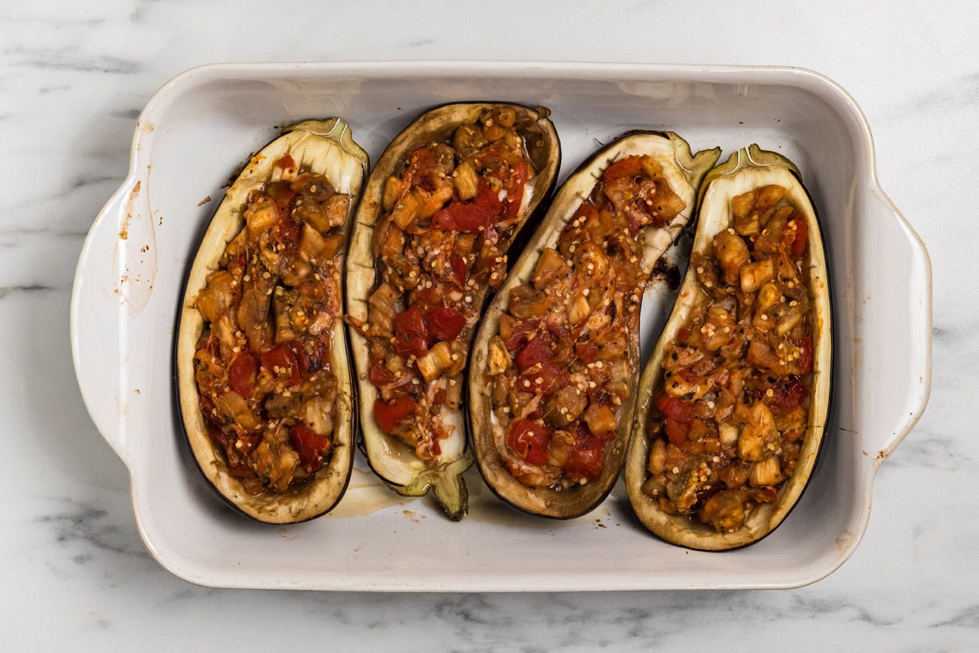 Stuffed Baked Eggplant Parmesan out of oven