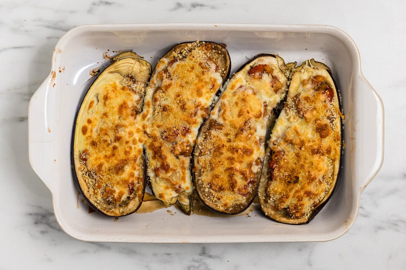 Stuffed Baked Eggplant Parmesan out of oven
