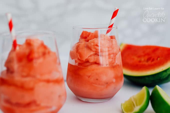 Watermelon Malibu Slush in glasses