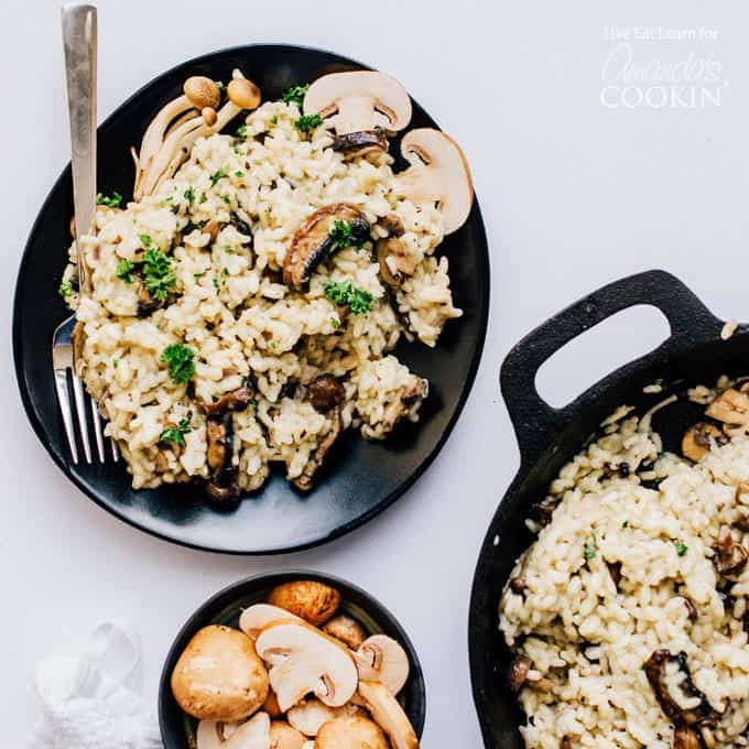 Mushroom Risotto on a black plate