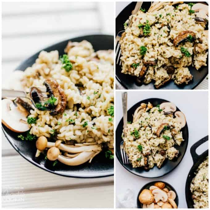 creamy mushroom risotto collage