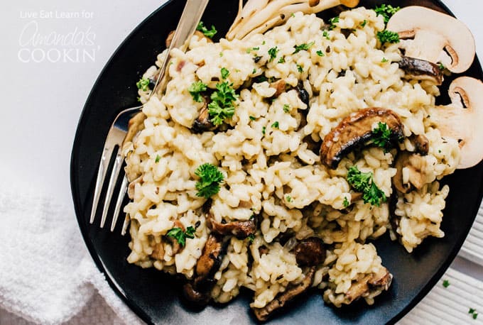 risotto on plate with mushrooms