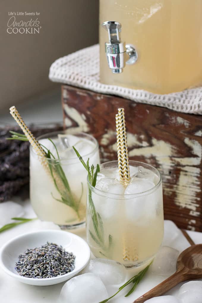 drink in wine glass with lavender flowers