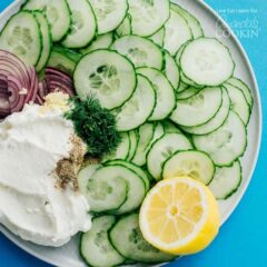 plate of cucumber and Tzatziki