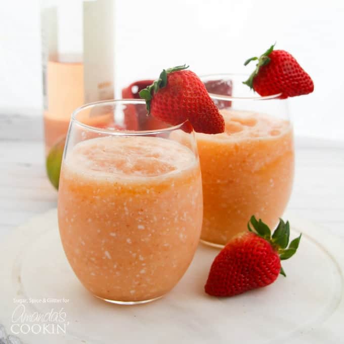 Wine Slushies garnished with strawberries