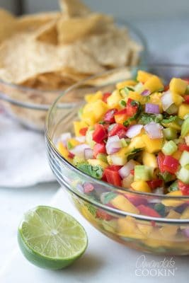 Mango Salsa: fresh mango, pineapple, cucumber and more!