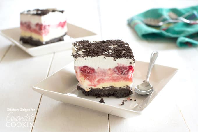 slice of raspberry ice cream delight on plate