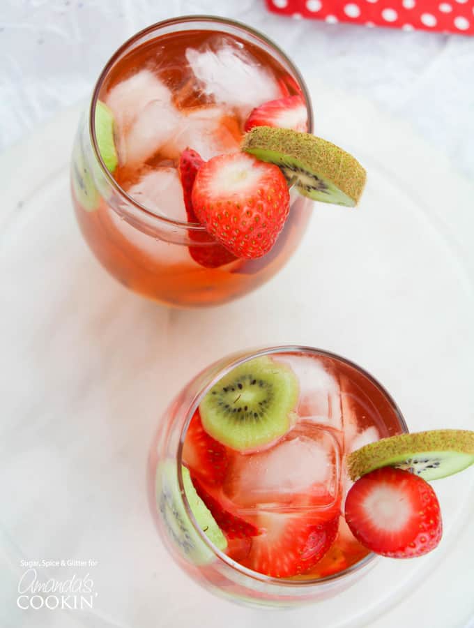 Overhead shot of strawberry kiwi sangria