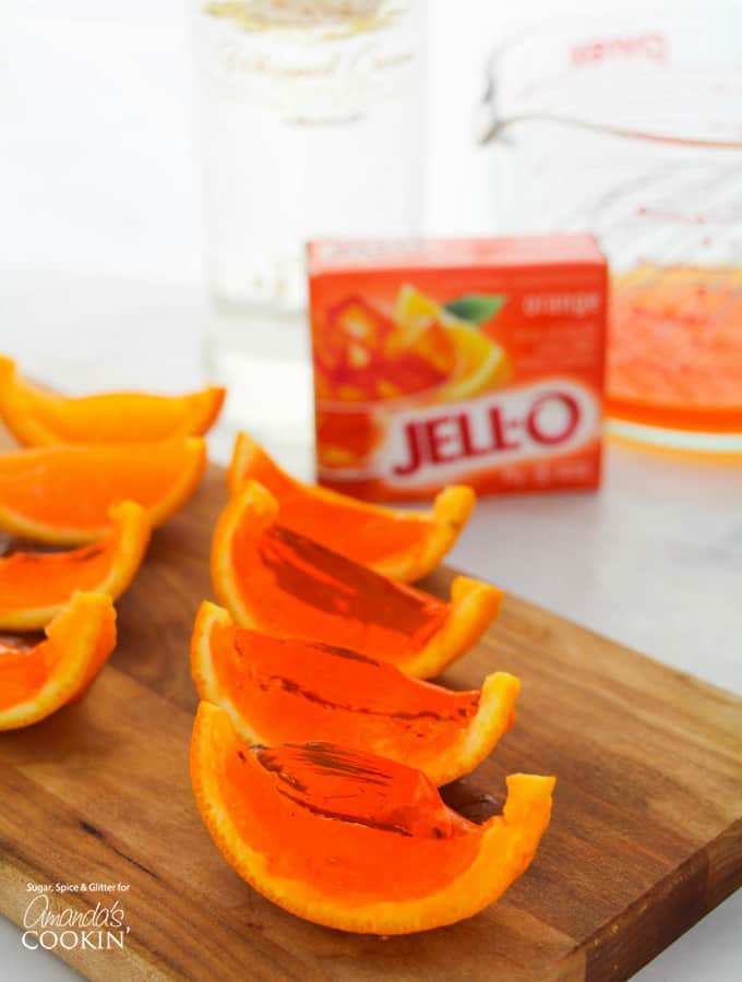 Orange Jell-O inside orange rinds