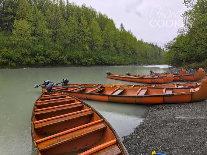 voyager canoes on shore, Skagway, Alaska