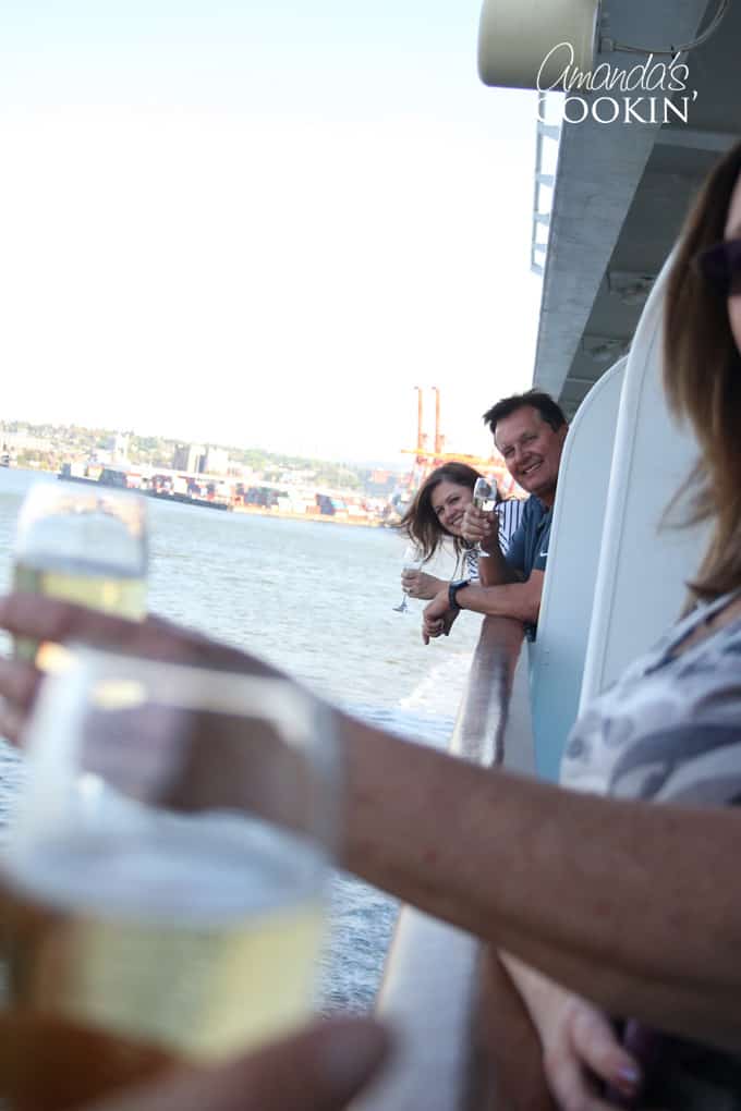 toasting our alaskan cruise on the balcony