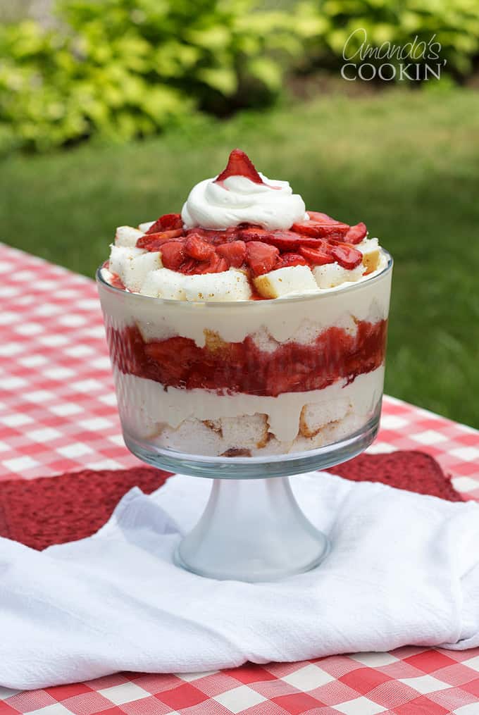 strawberry shortcake using angel food cake made into a trifle