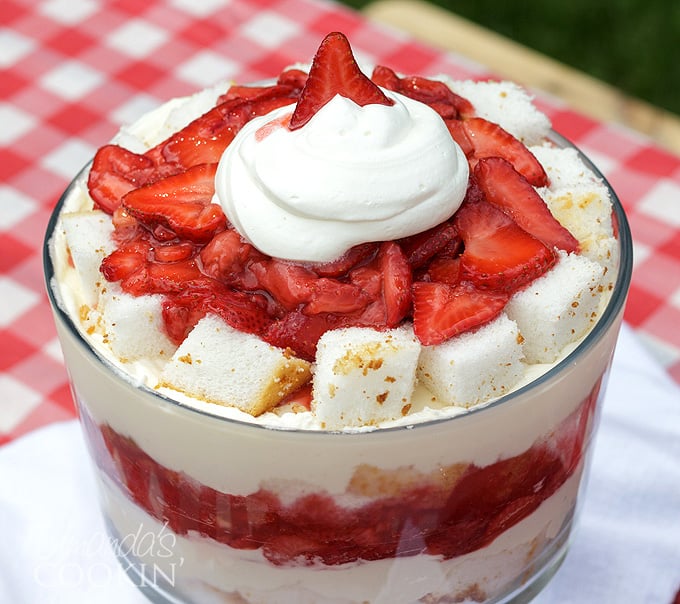 top of strawberry shortcake trifle