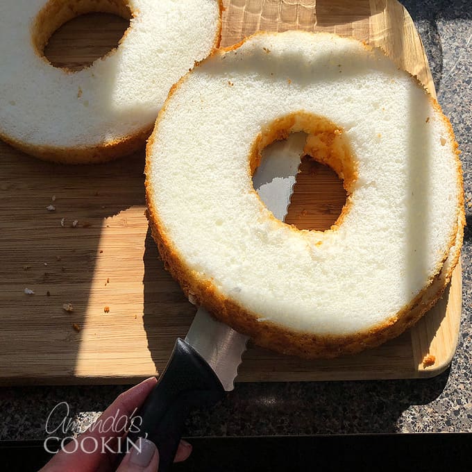 cutting angel food cake into thirds
