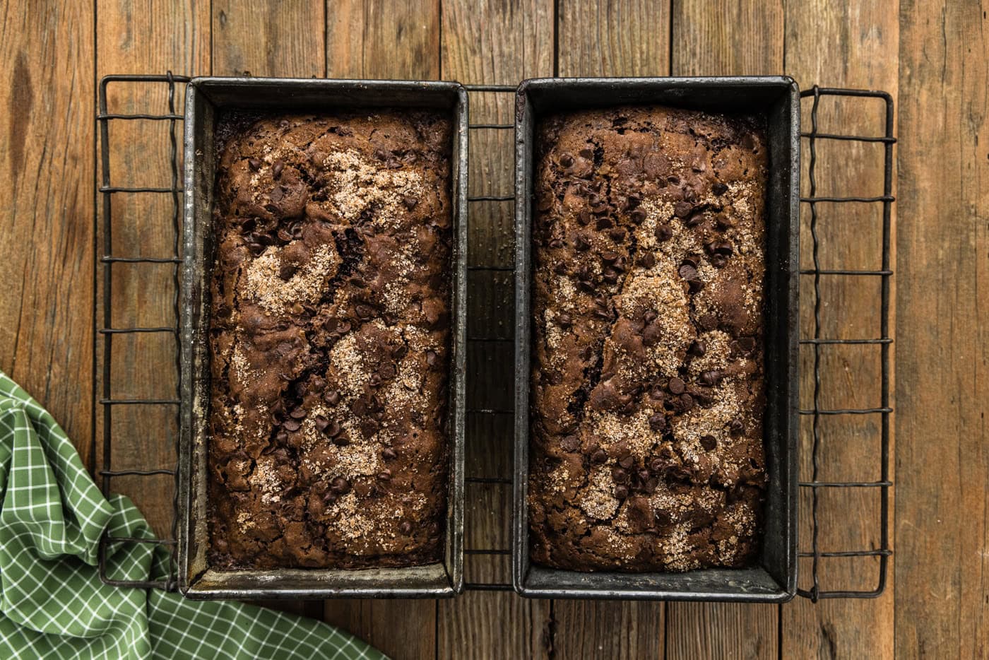 two loaves of Double Chocolate Zucchini Bread out of the oven