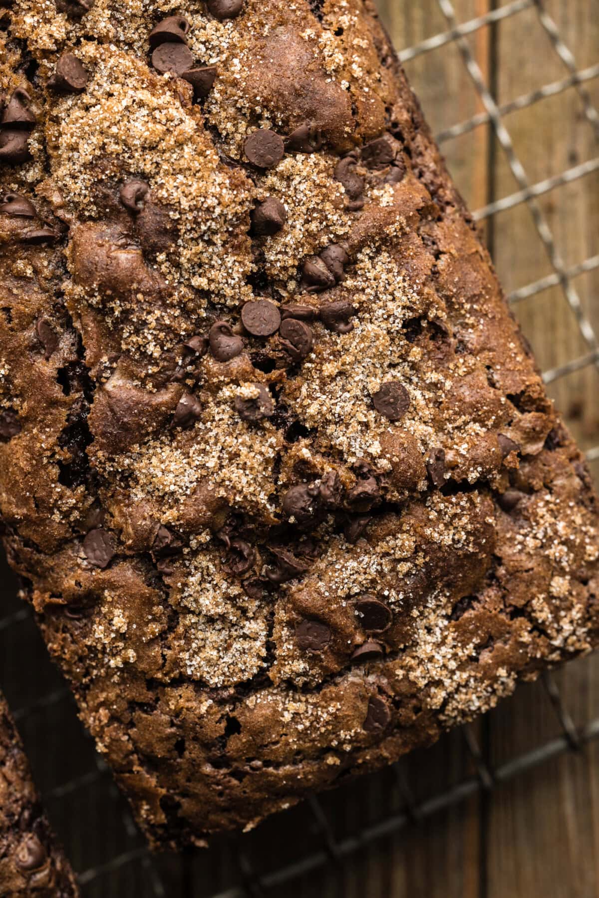 close up overhead photo of Double Chocolate Zucchini Bread