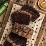 overhead view of sliced Double Chocolate Zucchini Bread