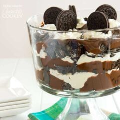chocolate trifle in a trifle bowl