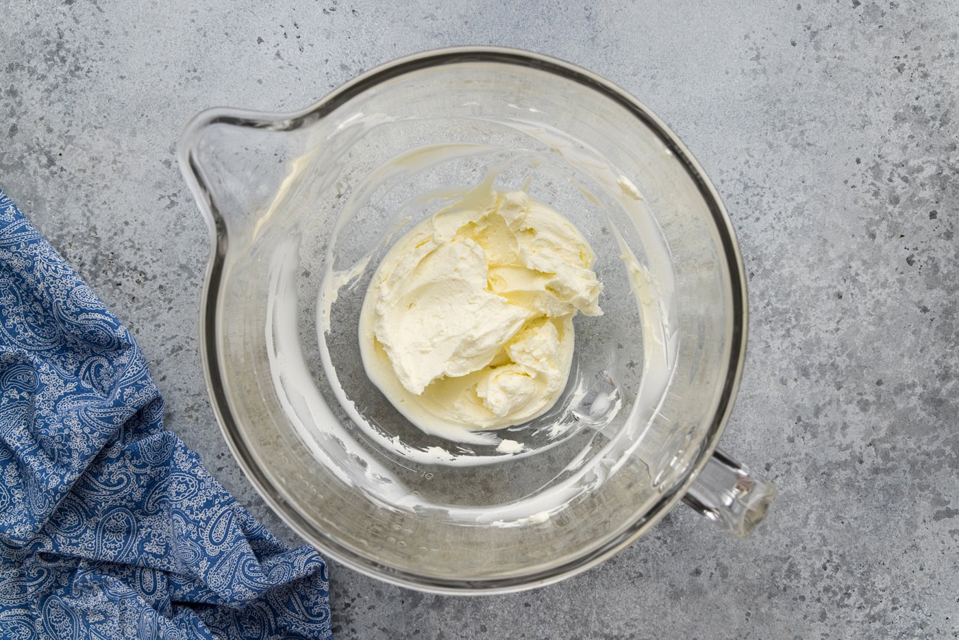 mixer bowl with cream cheese