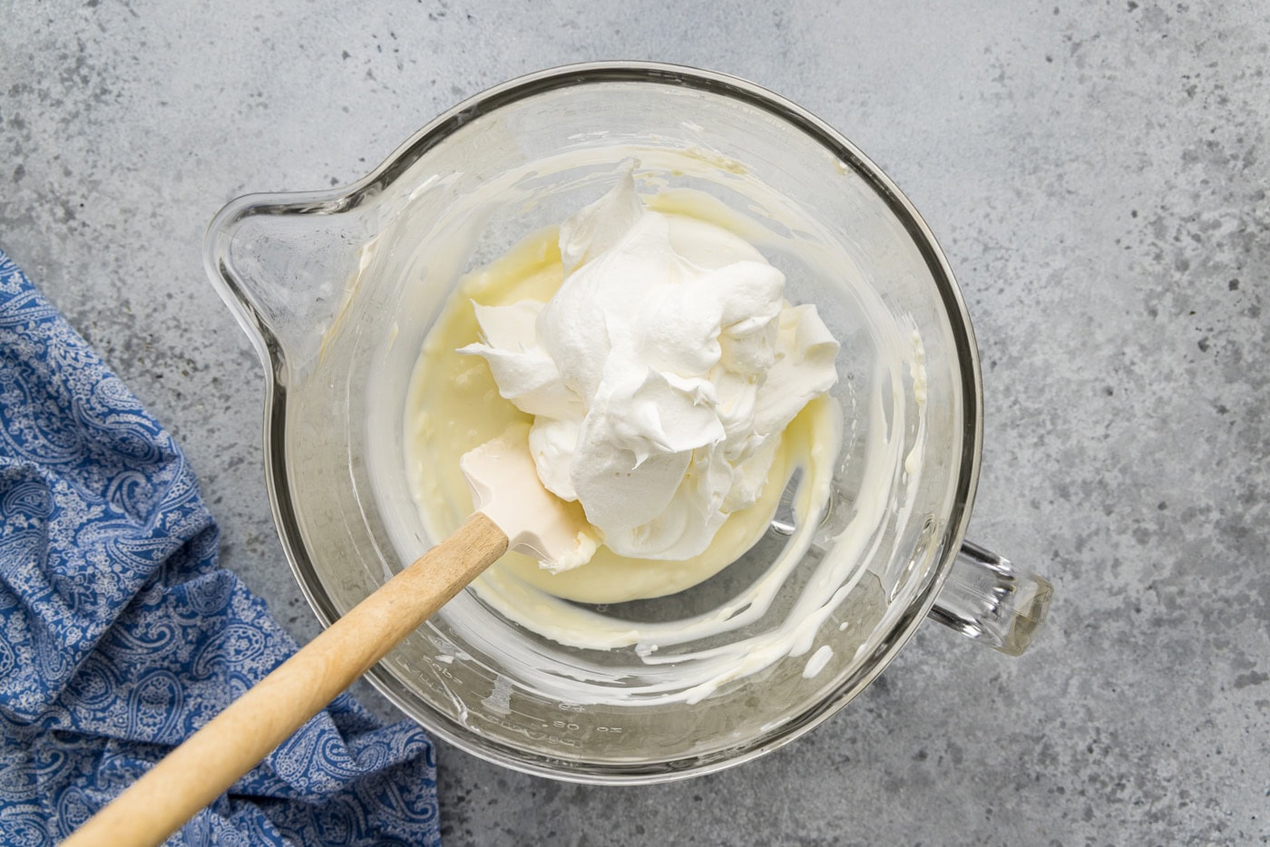 whipped cream added to mixer bowl