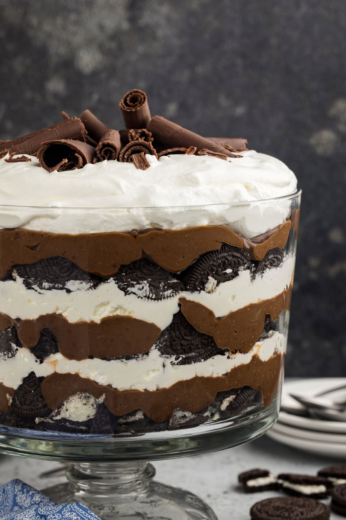 close up of Chocolate Lasagna Trifle so you can see the layers