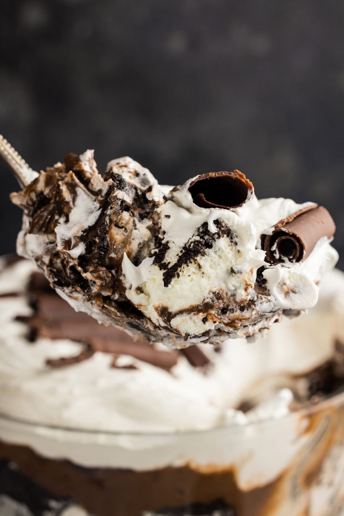big spoon full of Chocolate Lasagna Trifle